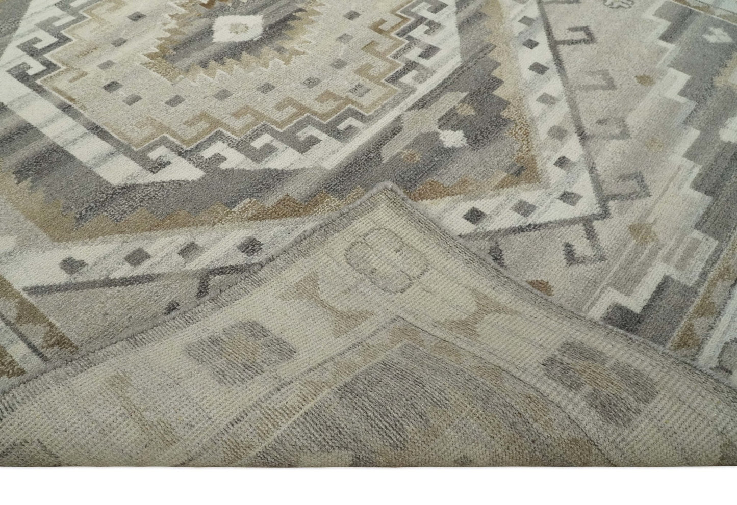 Hand Knotted Ivory, Charcoal and Beige Traditional Medallion Natural Wool Custom Made Area Rug, Kids, Living Room and Bedroom Rug