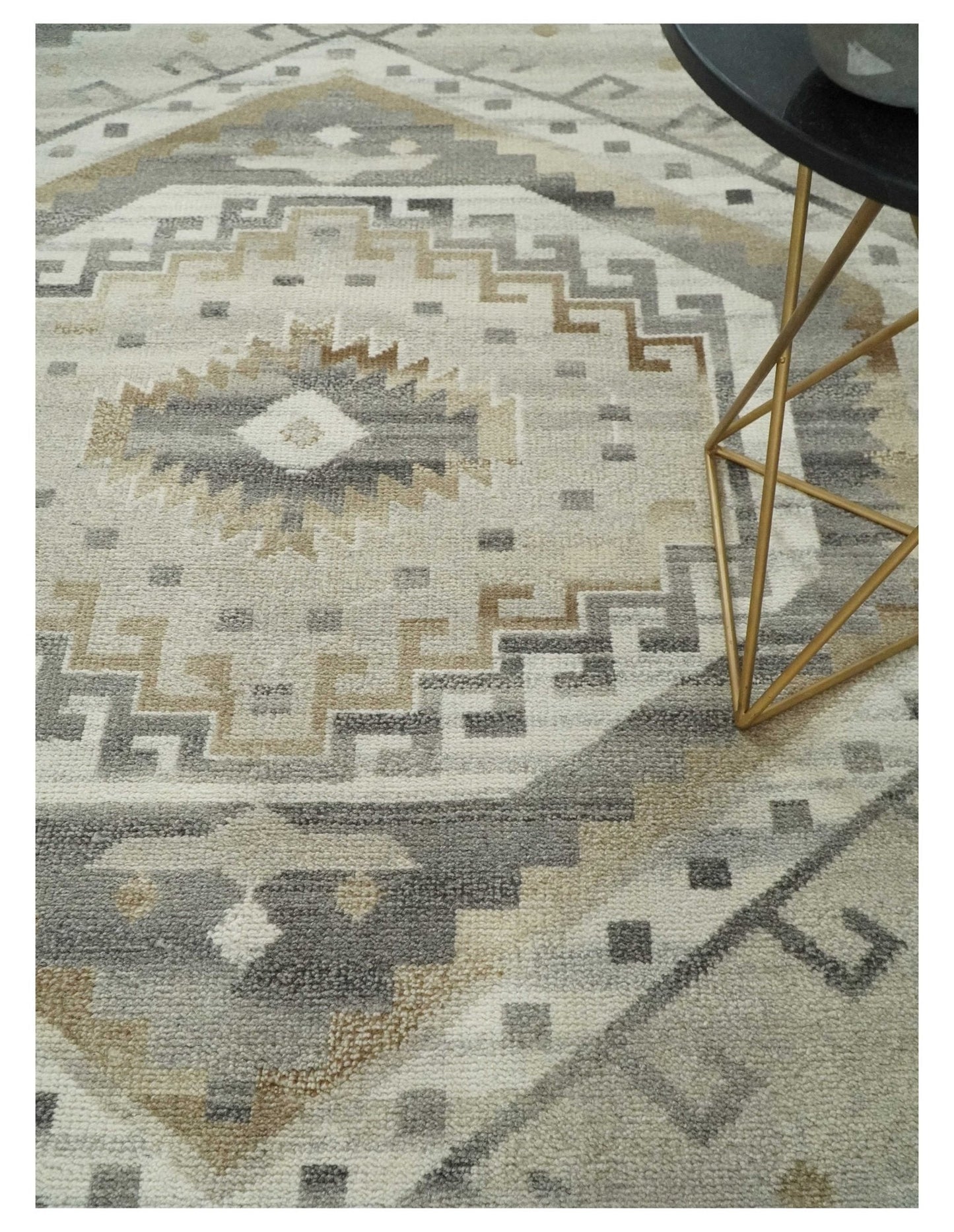 Hand Knotted Ivory, Charcoal and Beige Traditional Medallion Natural Wool Custom Made Area Rug, Kids, Living Room and Bedroom Rug