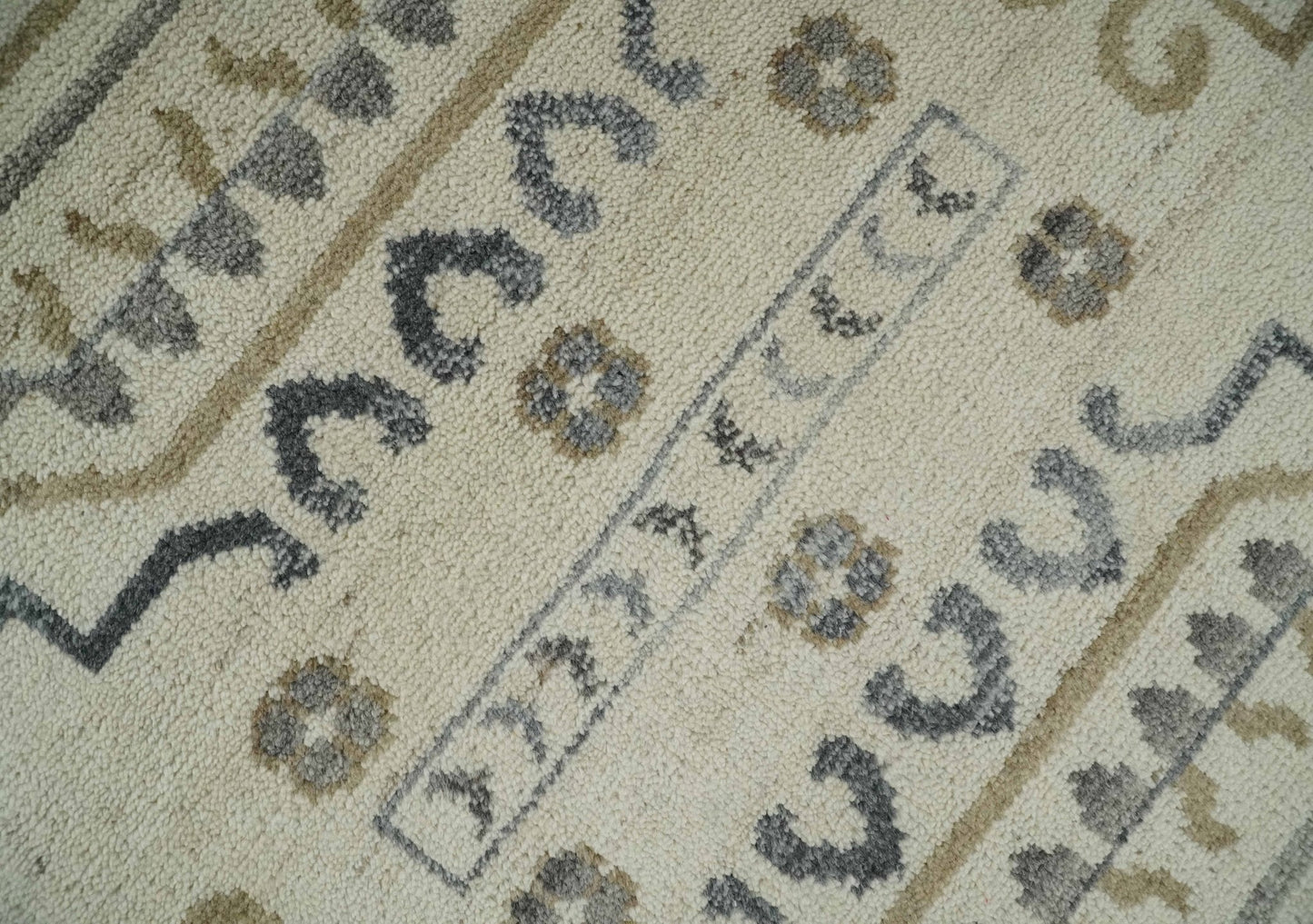 Hand Knotted Ivory, Gray and Beige Traditional Medallion Natural Wool Custom Made Area Rug, Kids, Living Room and Bedroom Rug