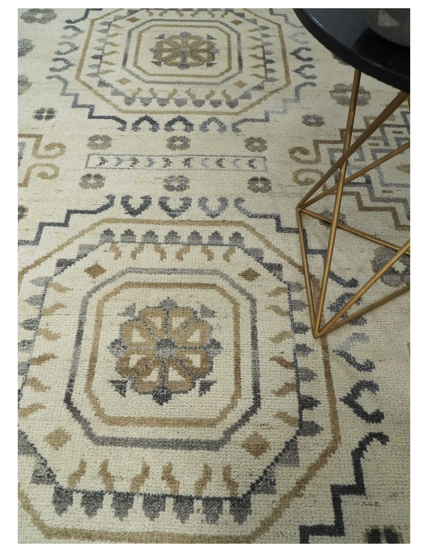 Hand Knotted Ivory, Gray and Beige Traditional Medallion Natural Wool Custom Made Area Rug, Kids, Living Room and Bedroom Rug