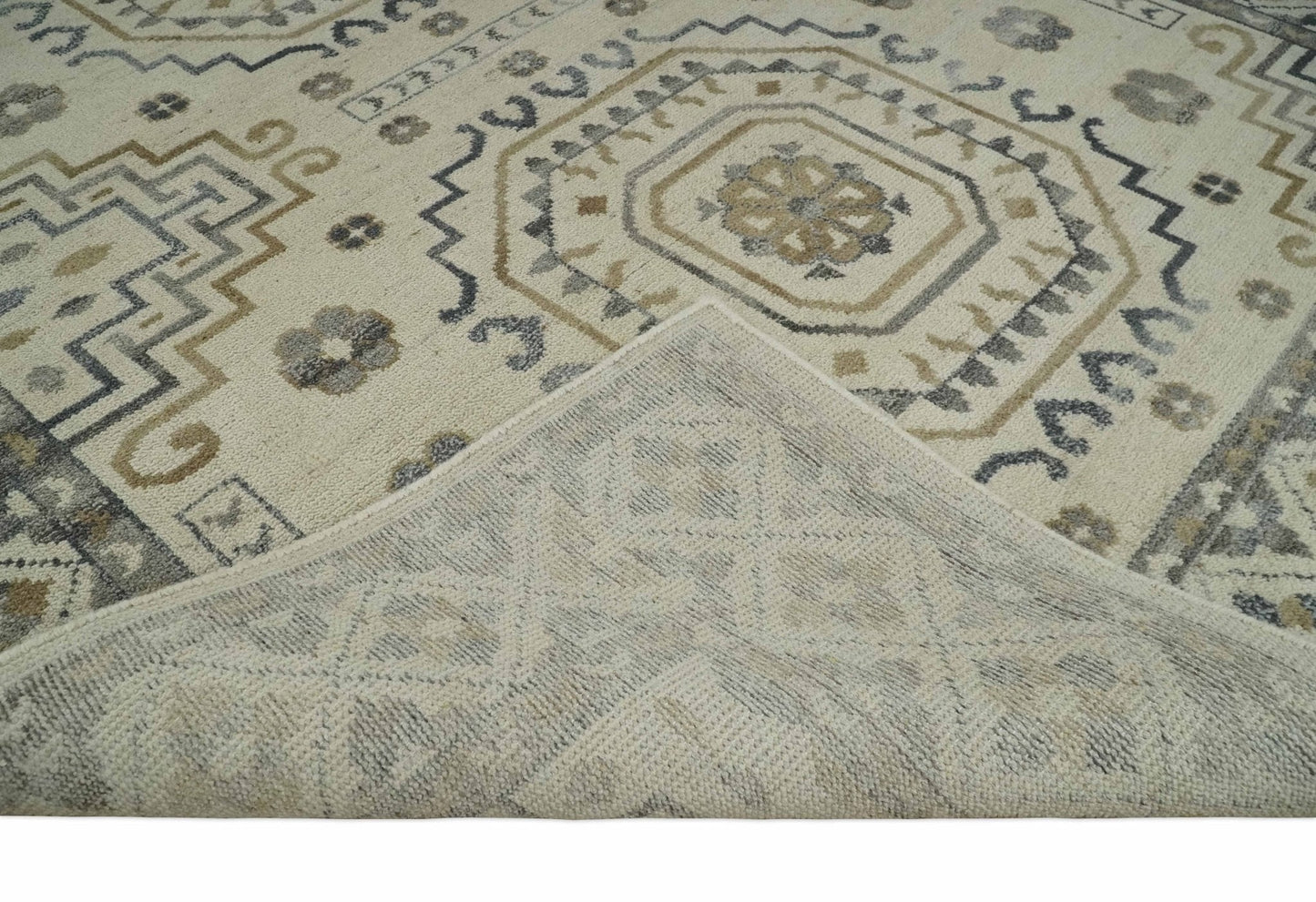 Hand Knotted Ivory, Gray and Beige Traditional Medallion Natural Wool Custom Made Area Rug, Kids, Living Room and Bedroom Rug