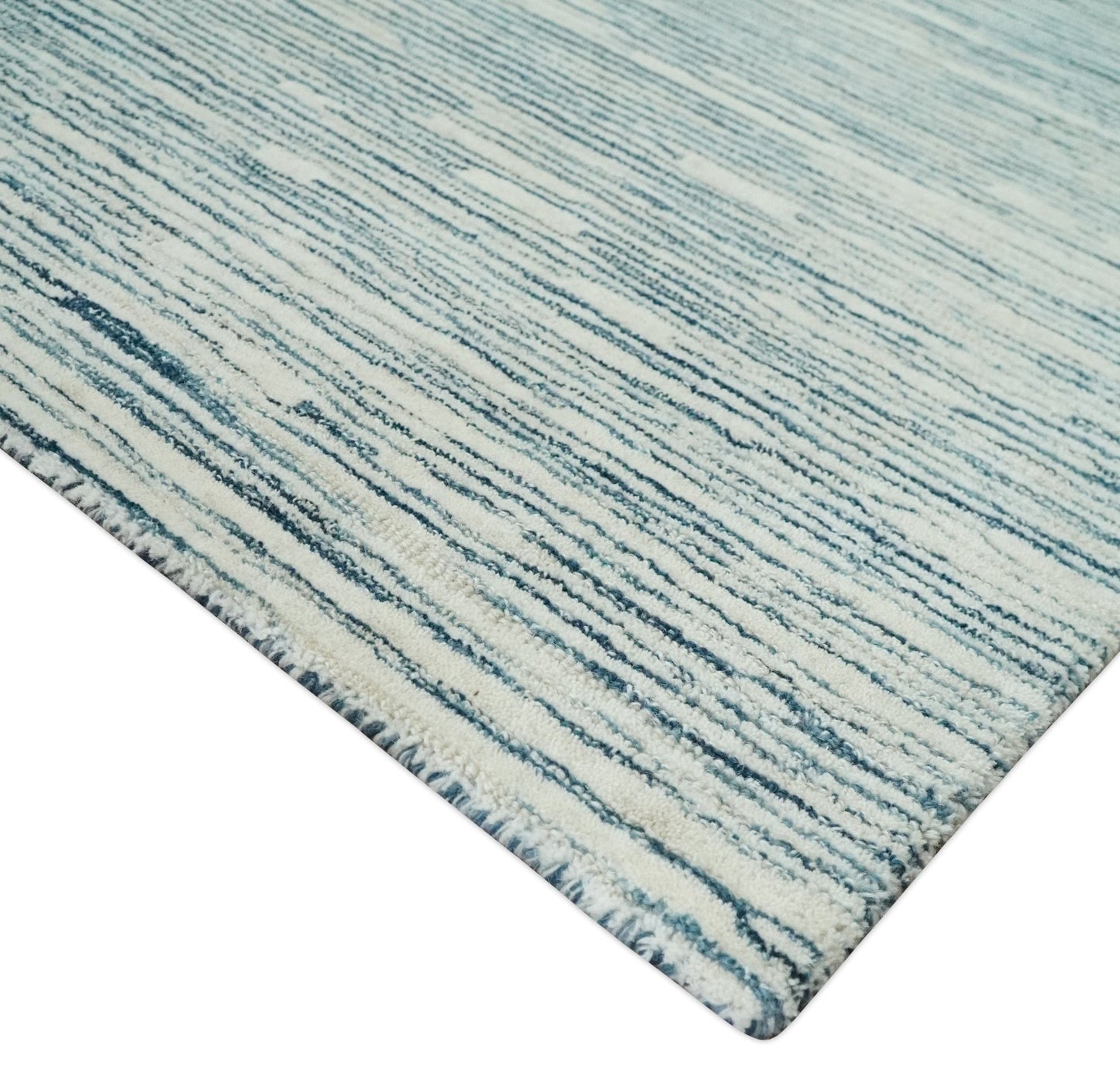 Hand Tufted Woolen Modern White and Blue Custom Made Area Rug