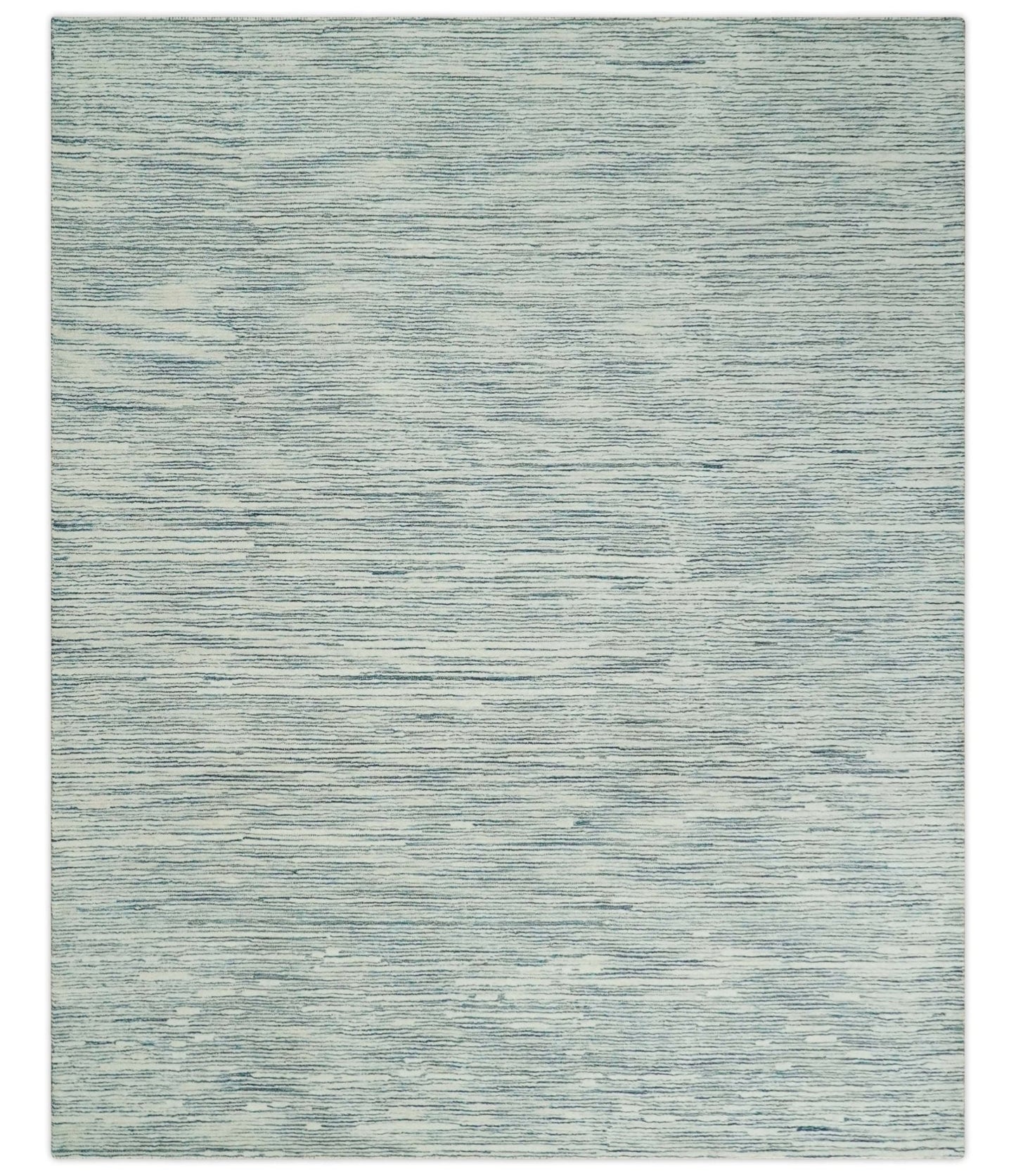 Hand Tufted Woolen Modern White and Blue Custom Made Area Rug