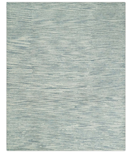 Hand Tufted Woolen Modern White and Blue Custom Made Area Rug