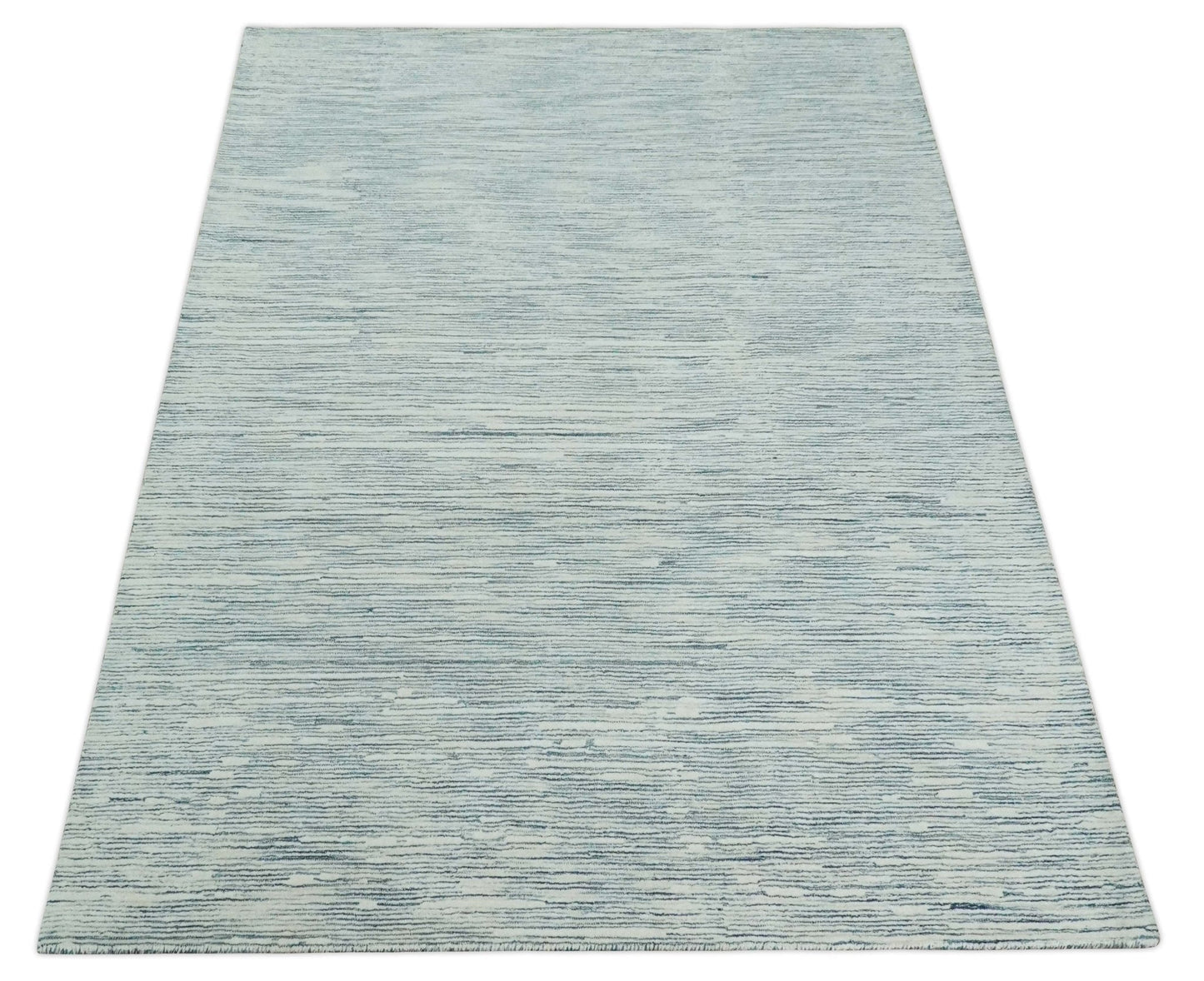 Hand Tufted Woolen Modern White and Blue Custom Made Area Rug