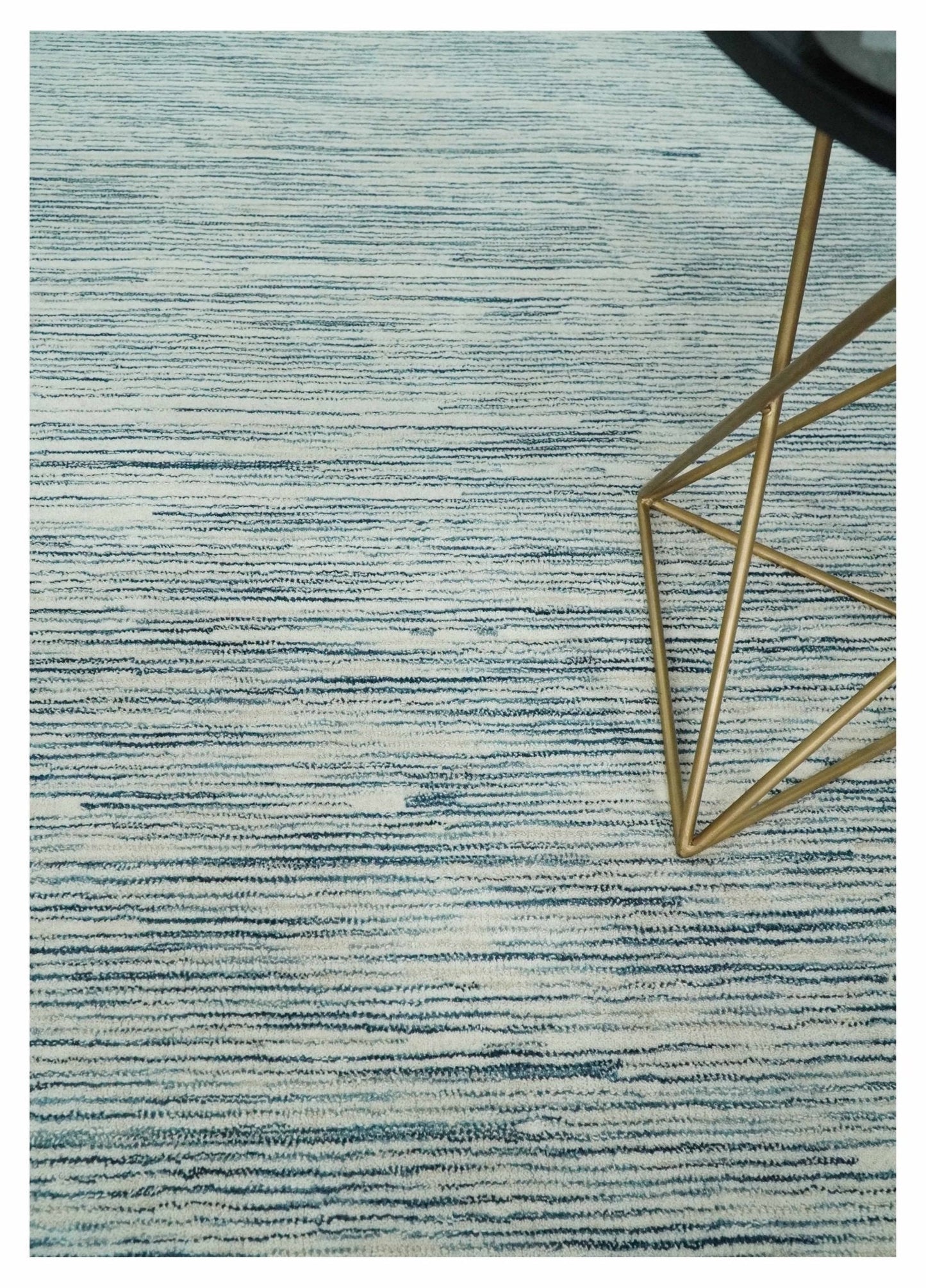 Hand Tufted Woolen Modern White and Blue Custom Made Area Rug