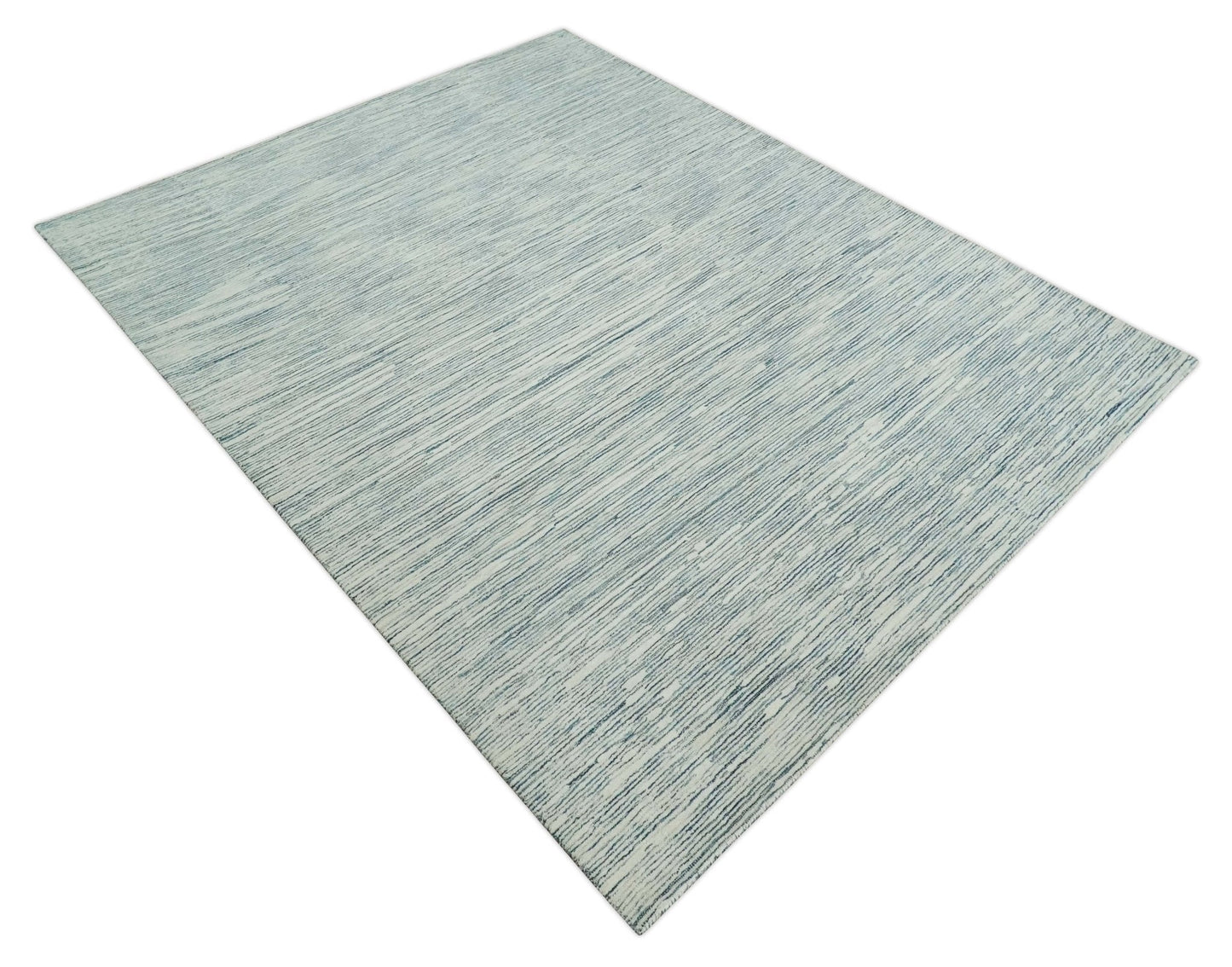 Hand Tufted Woolen Modern White and Blue Custom Made Area Rug