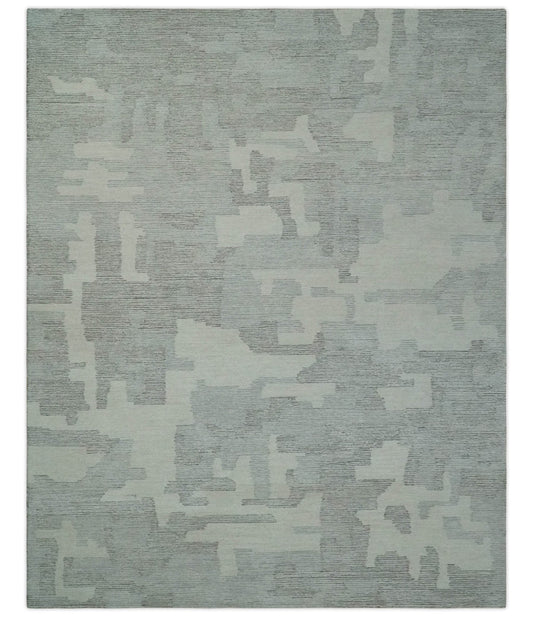 Hand Tufted Ivory, Silver and Blue Modern Abstract Custom Made wool Rug