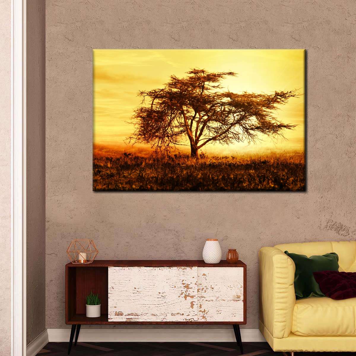 African Tree At Sunset Wall Art