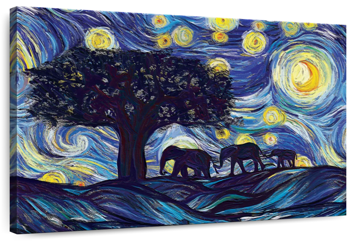 Elephant Family Starry Night Wall Art