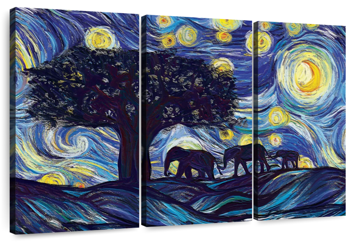 Elephant Family Starry Night Wall Art