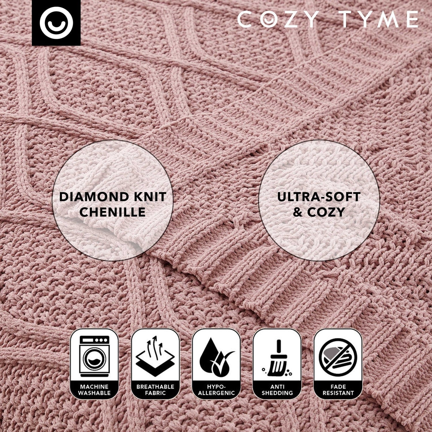 Rosa Chenille Diamond Cable Throw