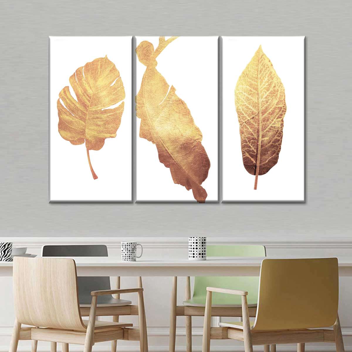 Triple Golden Leaves Wall Art