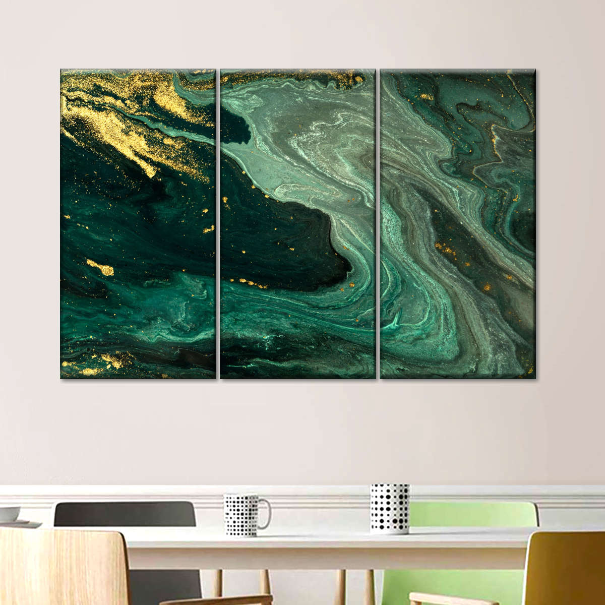 Green And Gold Abstract Wall Art