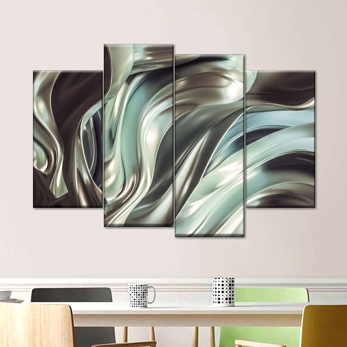 Glossy Silver Fabric Abstract Wall Art