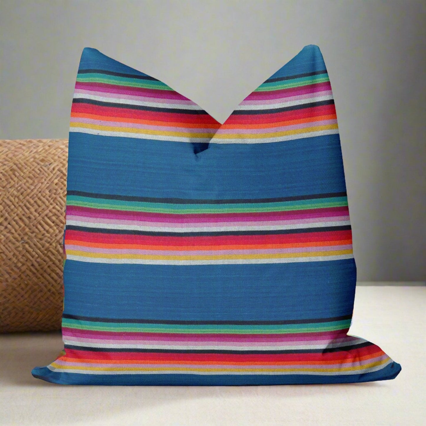 Rainbow Blue Striped Accent Throw Pillow