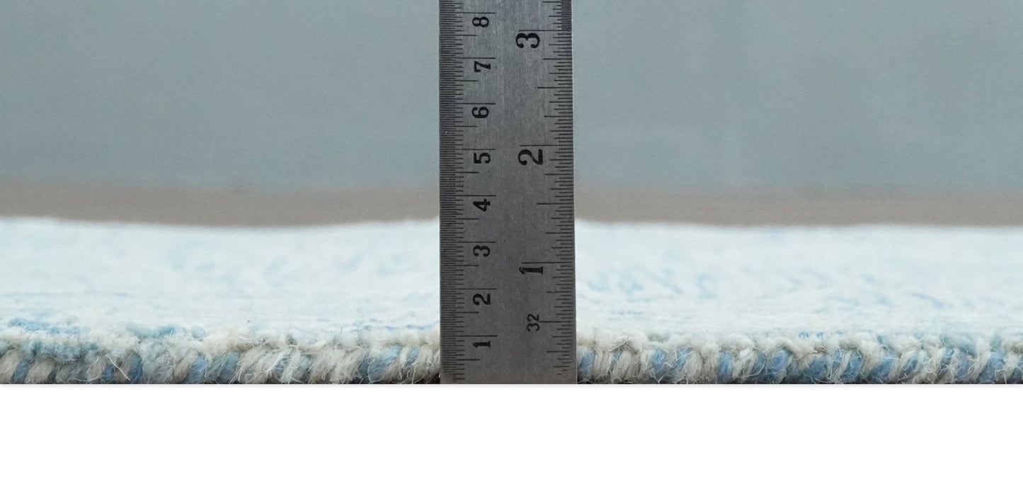 Custom Made Ivory and Blue Modern Geometric Hand Tufted Natural Wool Area Rug