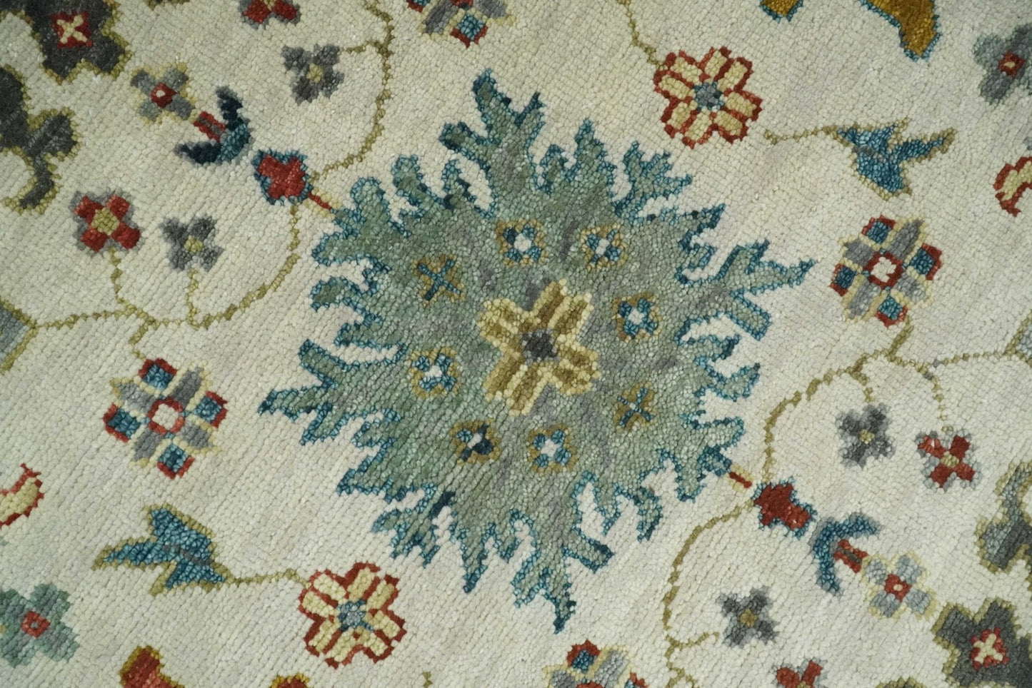 Ivory and Gray Floral Oushak Hand Knotted Custom Made Wool Area Rug