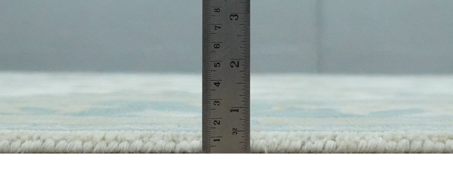 Ivory, Blue and Beige Floral Oushak Hand Knotted Traditional Turkish Inspired Custom Made Wool Area Rug