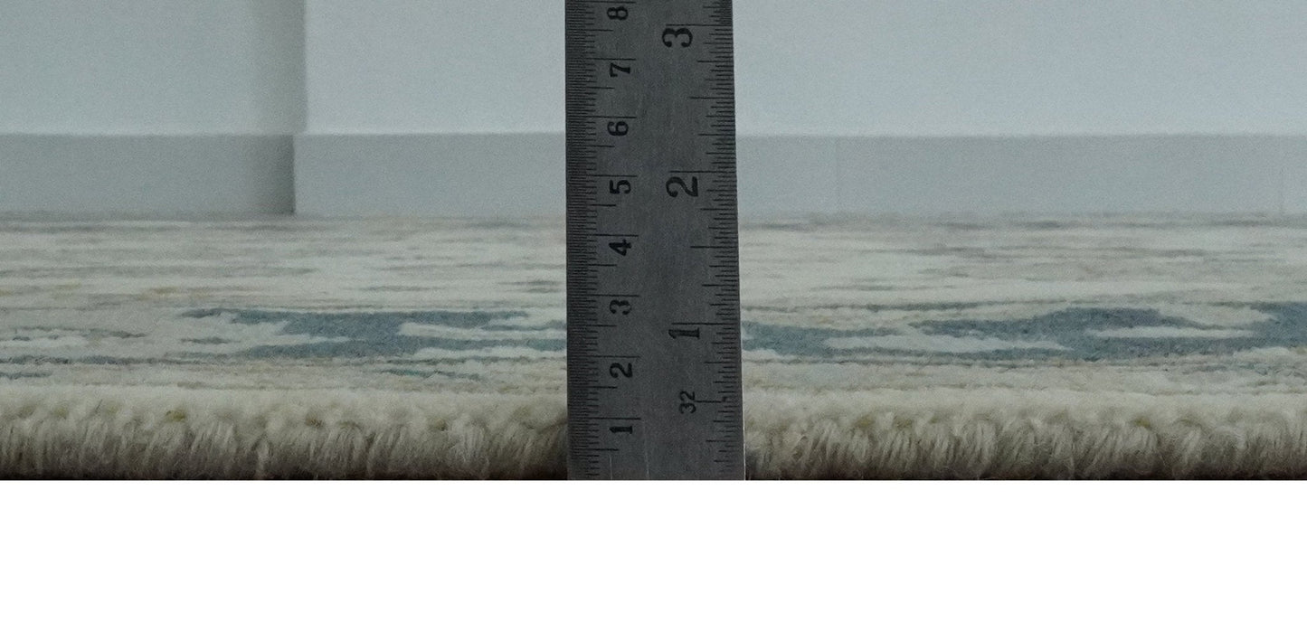 Ivory, Olive and Blue Hand Knotted Traditional Oriental Oushak Custom Made wool rug