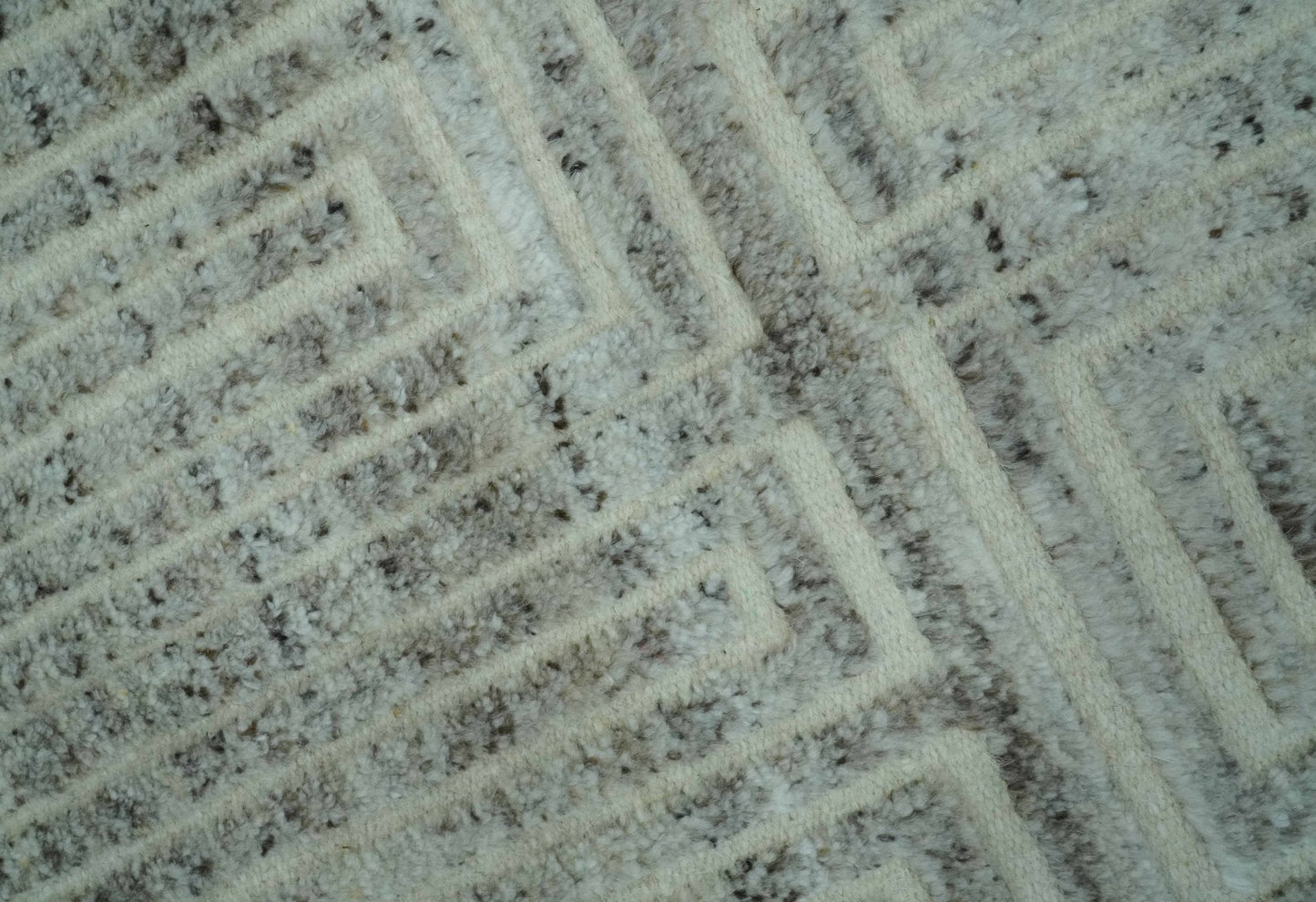Ivory, Silver and Charcoal Modern Geometrical Puzzle Design hand knotted Custom Made wool Area Rug