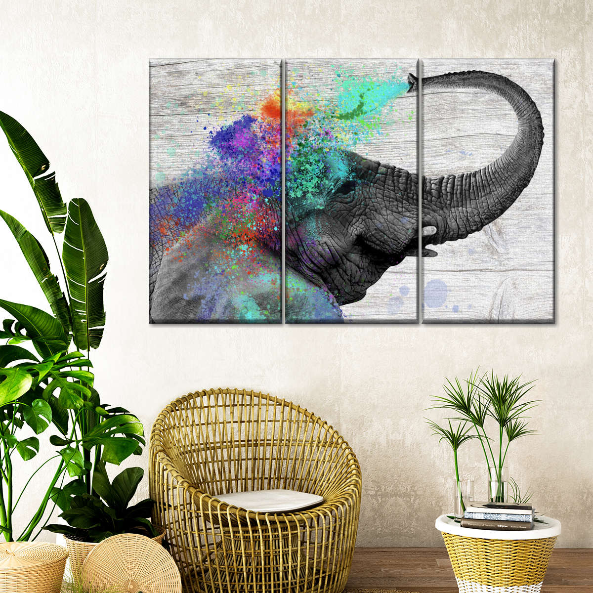 Colorful Elephant Splash Wall Art