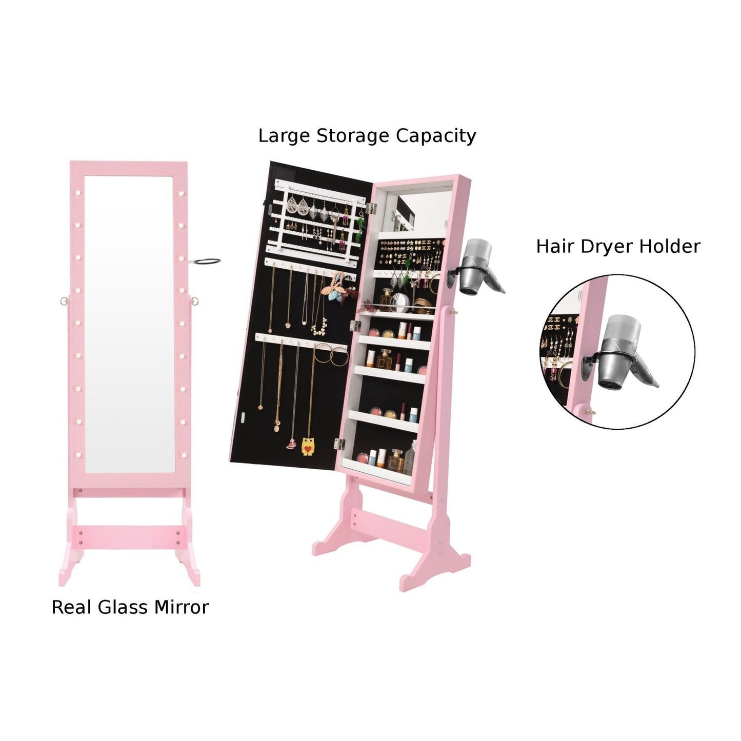 Glam Marquee Lights Jewelry Armoire