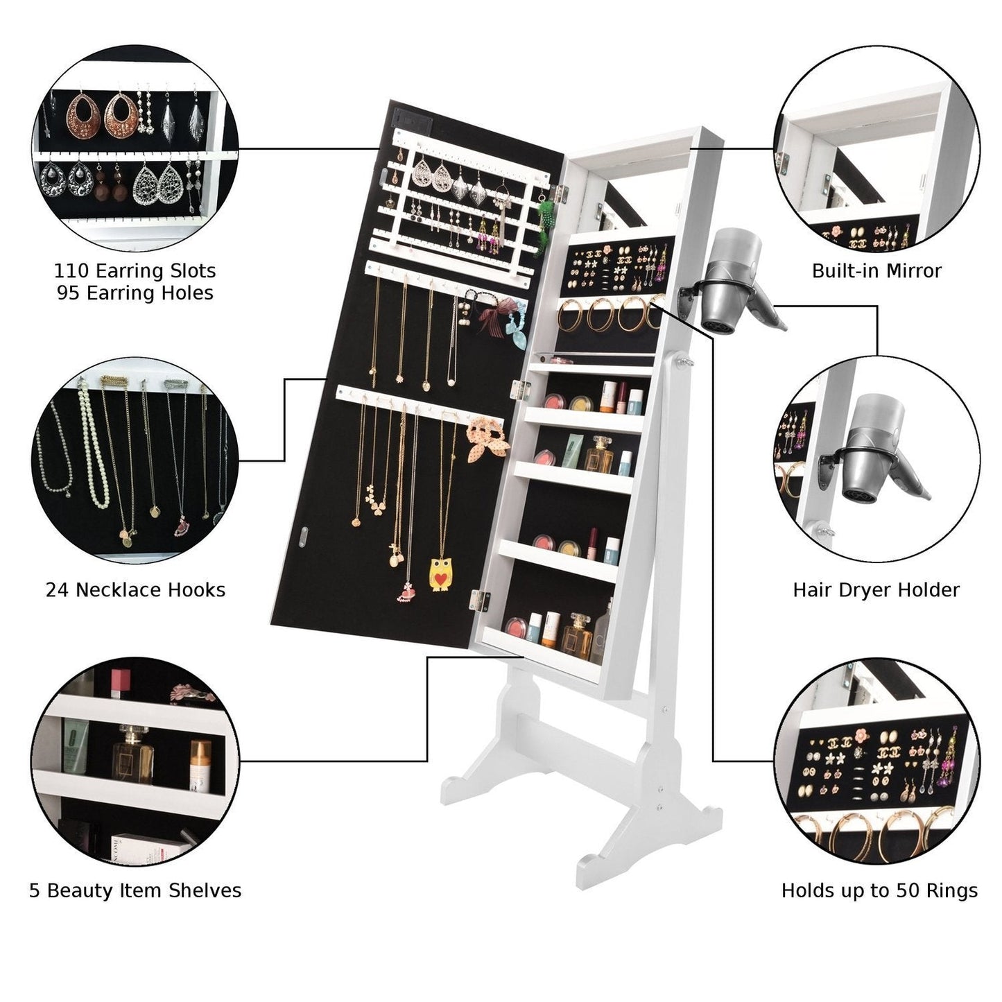 Glam Marquee Lights Jewelry Armoire