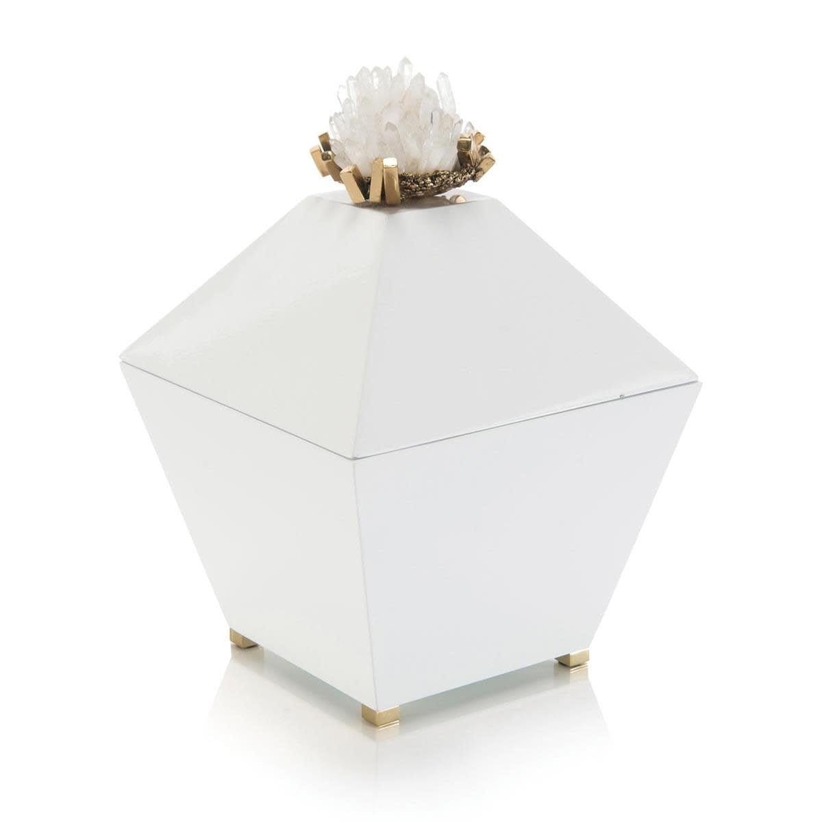 Crystal Quartz and Brass Cluster on White Box