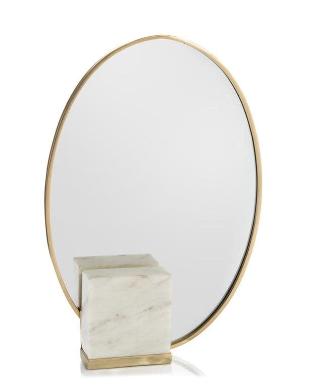 Oval Mirror in Brass and Marble