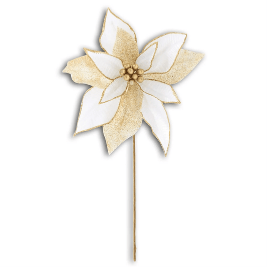 16 Inch White Ribbed Velvet Poinsettia with Gold & Clear