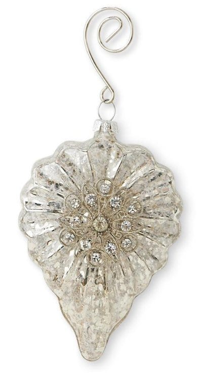 5 Inch Mercury Glass Heart Ornament with Crystal Flower - Final Sale