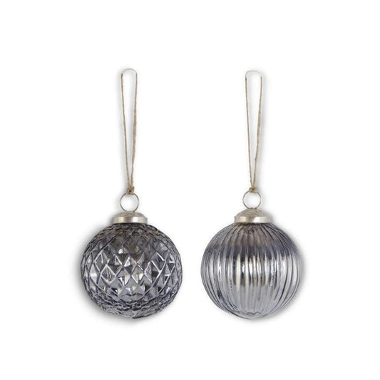 Assorted 3 Inch Blue Gray Mercury Glass Ornaments (2 Styles)