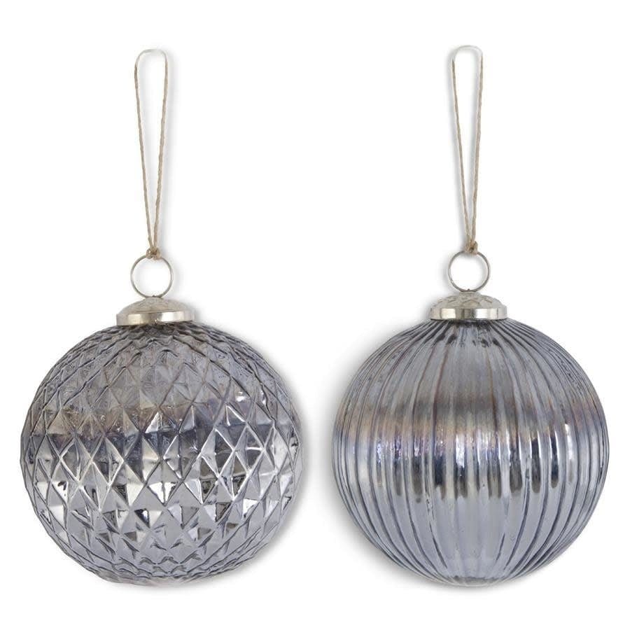 Assorted 5 Inch Blue Gray Mercury Glass Ornaments (2 Styles)