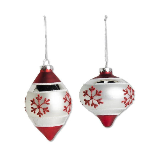 Red & White Glass Ornaments w/Snowflake (Please specify style) - Final Sale