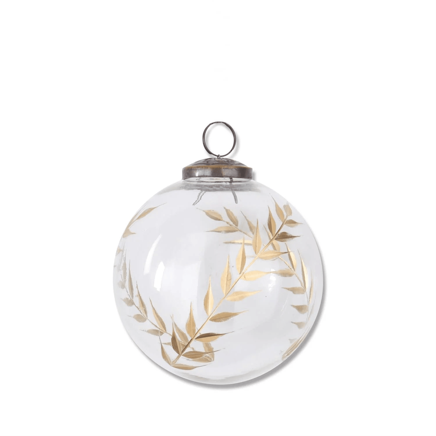 3.5 Inch Gold Gilded Leaf Etched Clear Glass Ornament