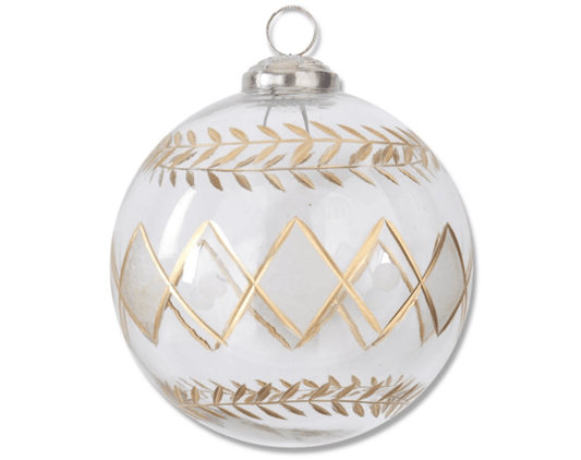 4.5 Inch Gold Gilded Diamond Etched Clear Glass Ornament