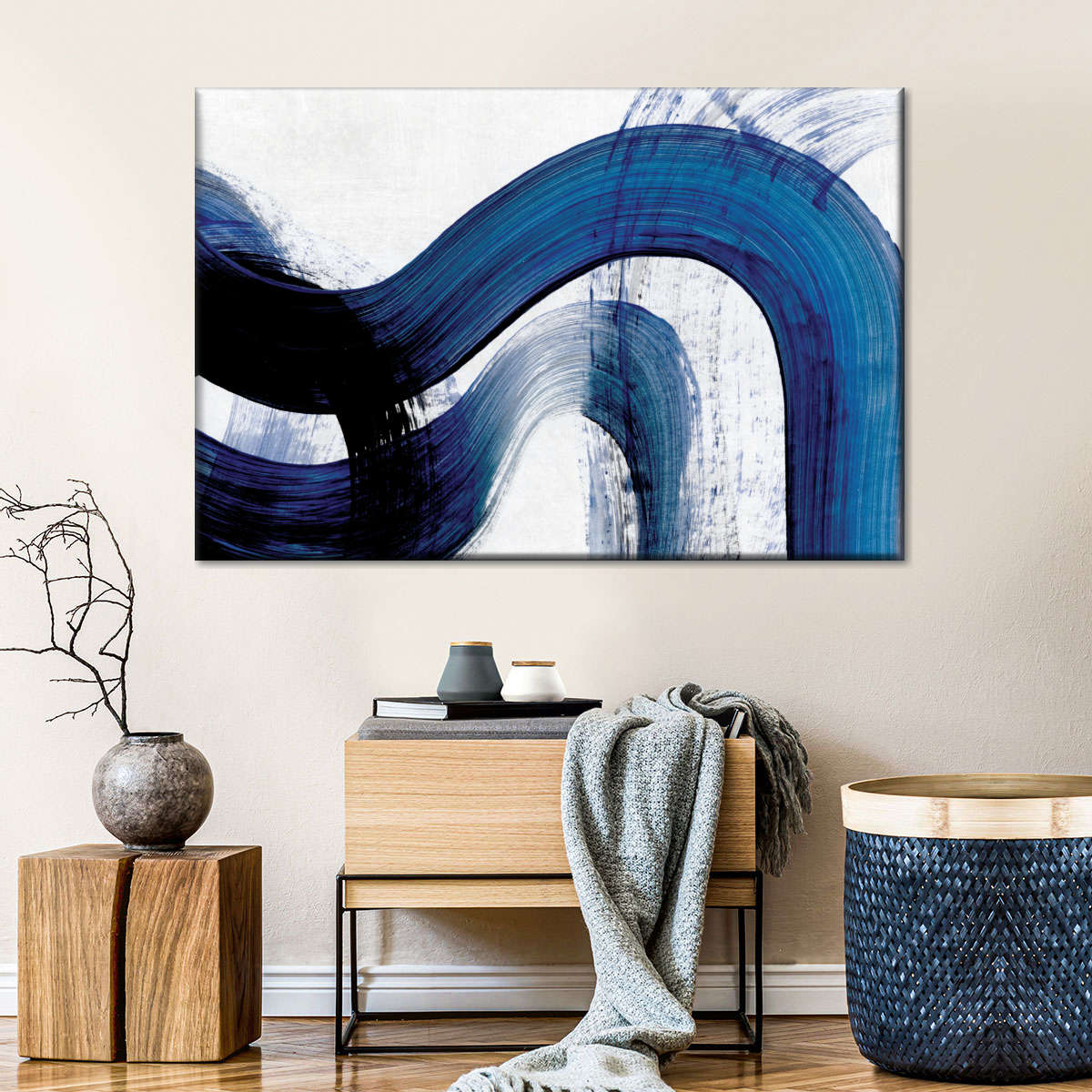 Blue Abstract Curves Wall Art