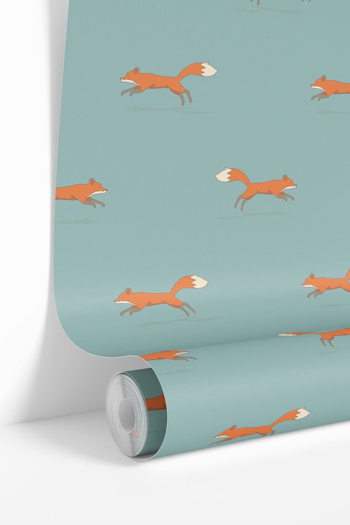 Light Teal Foxes Wallpaper