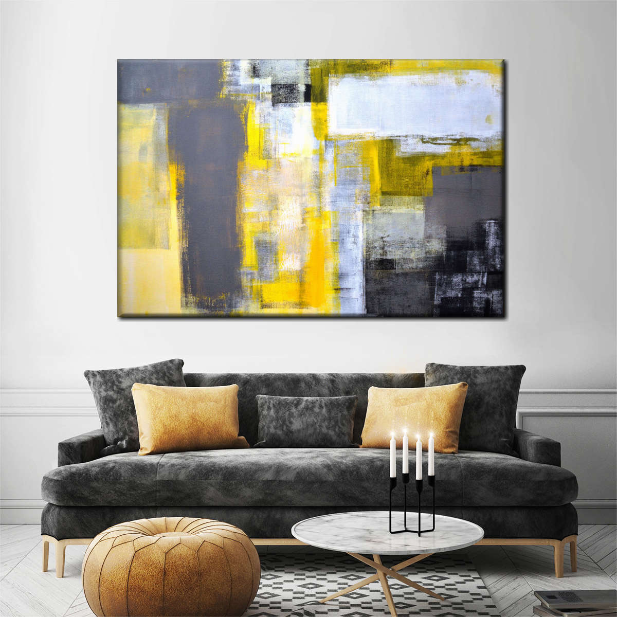 Yellow On Gray Abstract Wall Art