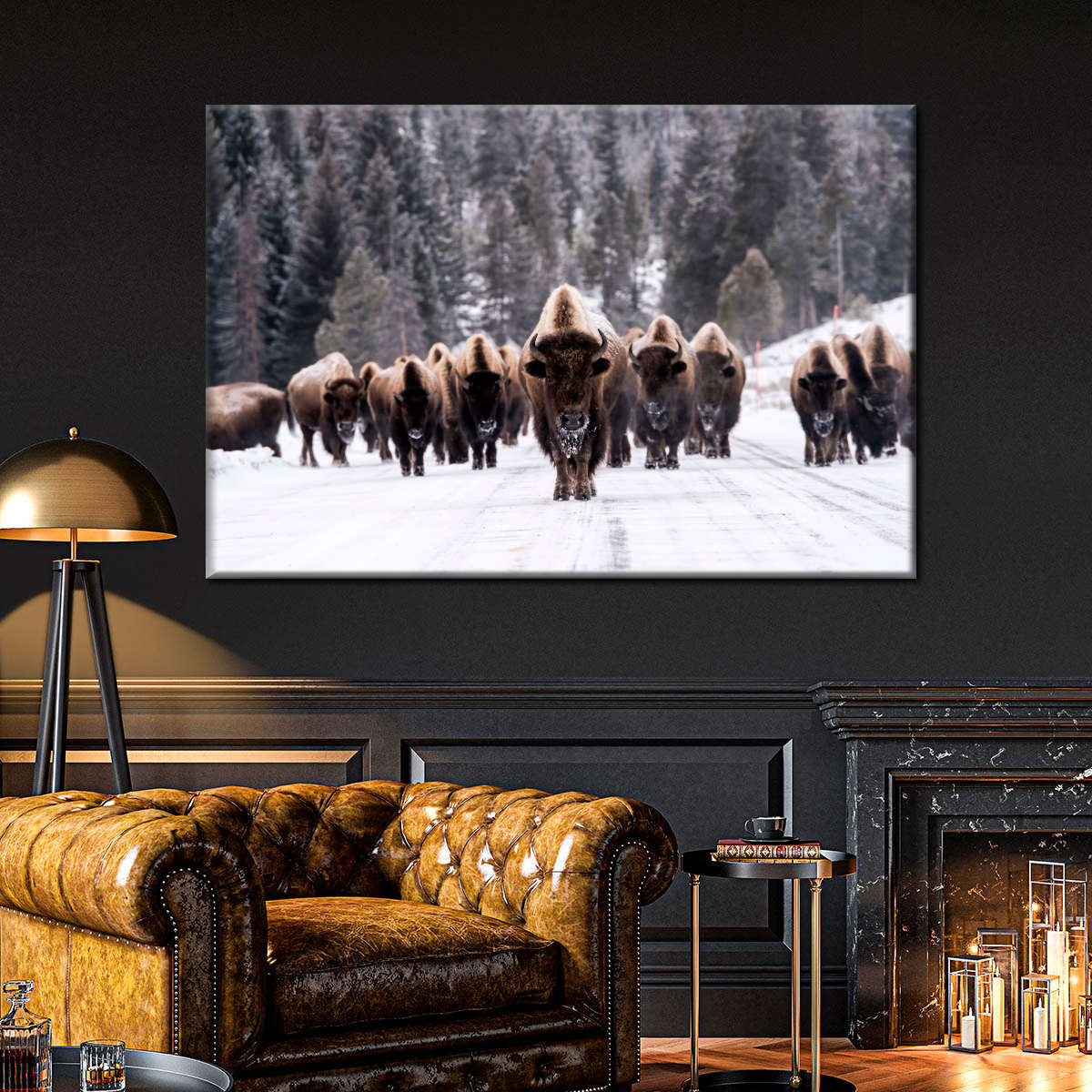 Bison Herd In Winter Wall Art