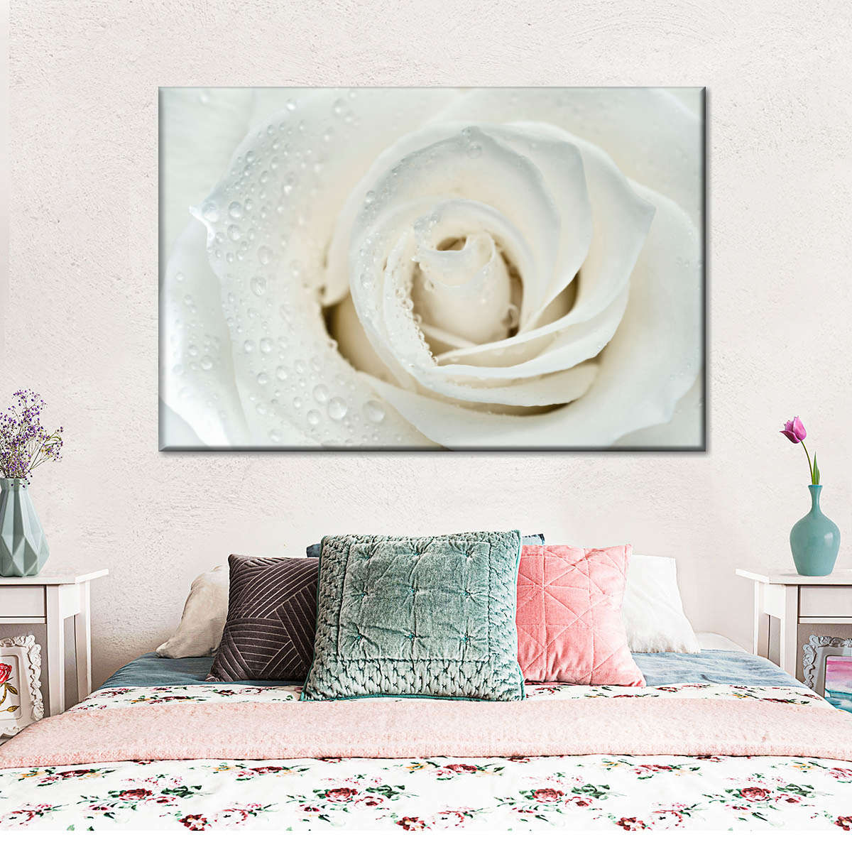 White Rose Close Up Wall Art