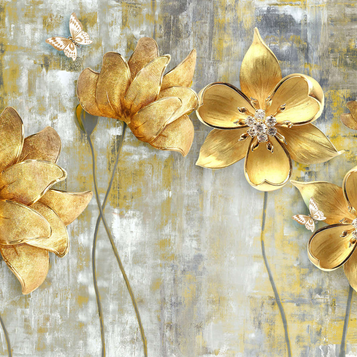 Large Golden Flowers Wall Art