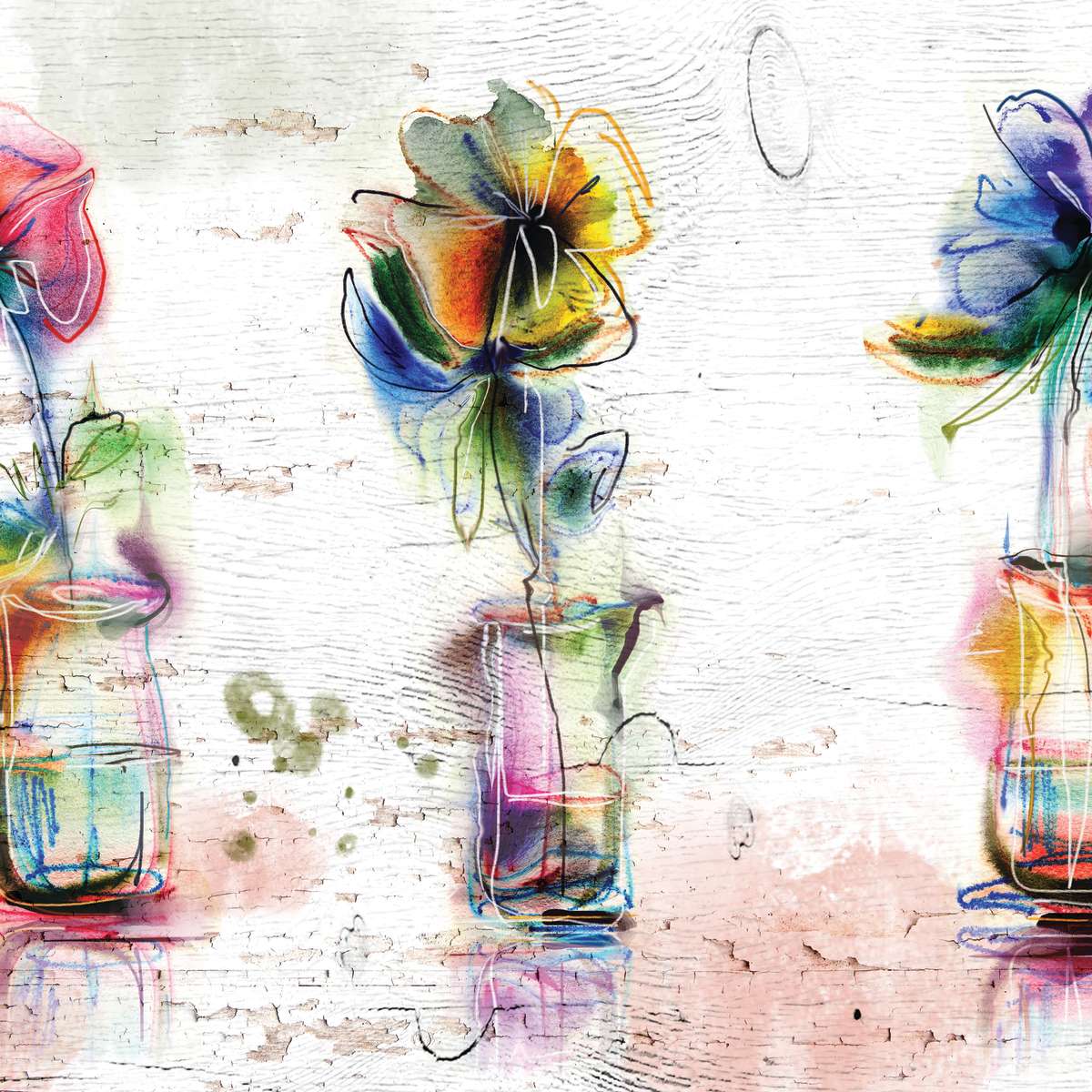 Rustic Colorful Flowers Wall Art