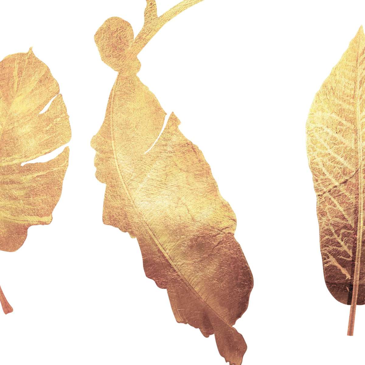 Triple Golden Leaves Wall Art