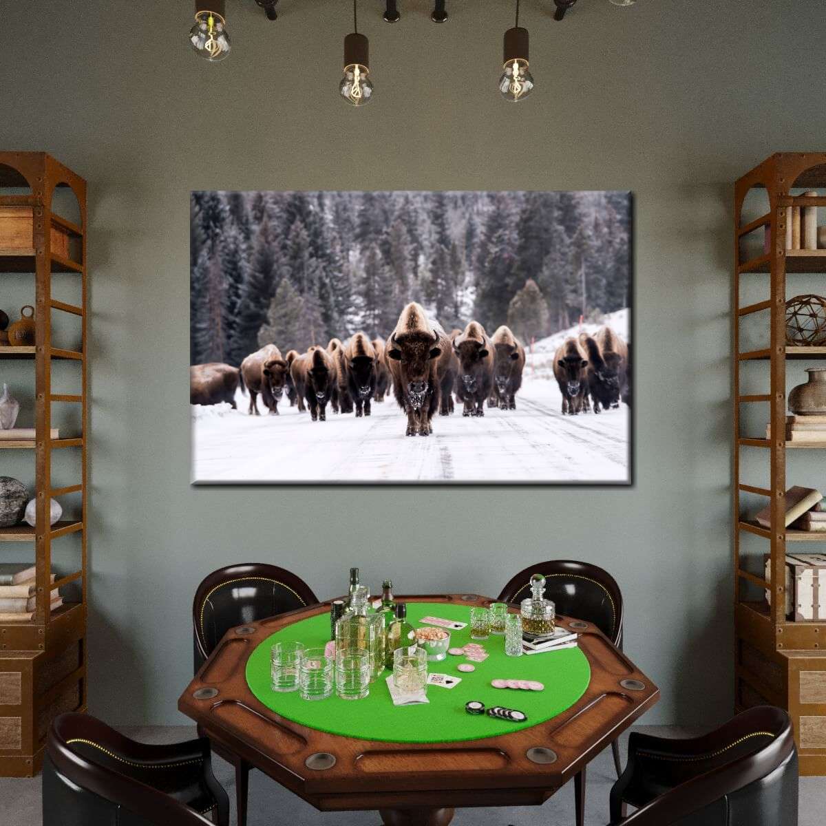 Bison Herd In Winter Wall Art