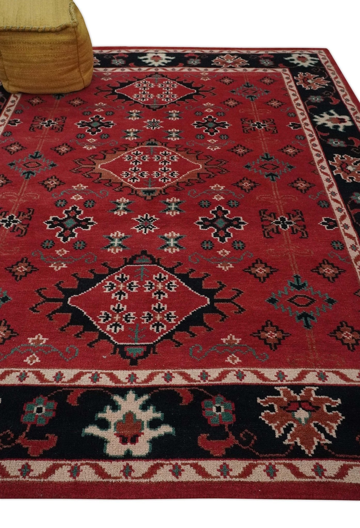 Maroon and Black Traditional Oriental Hand Knotted Custom Made wool Area Rug