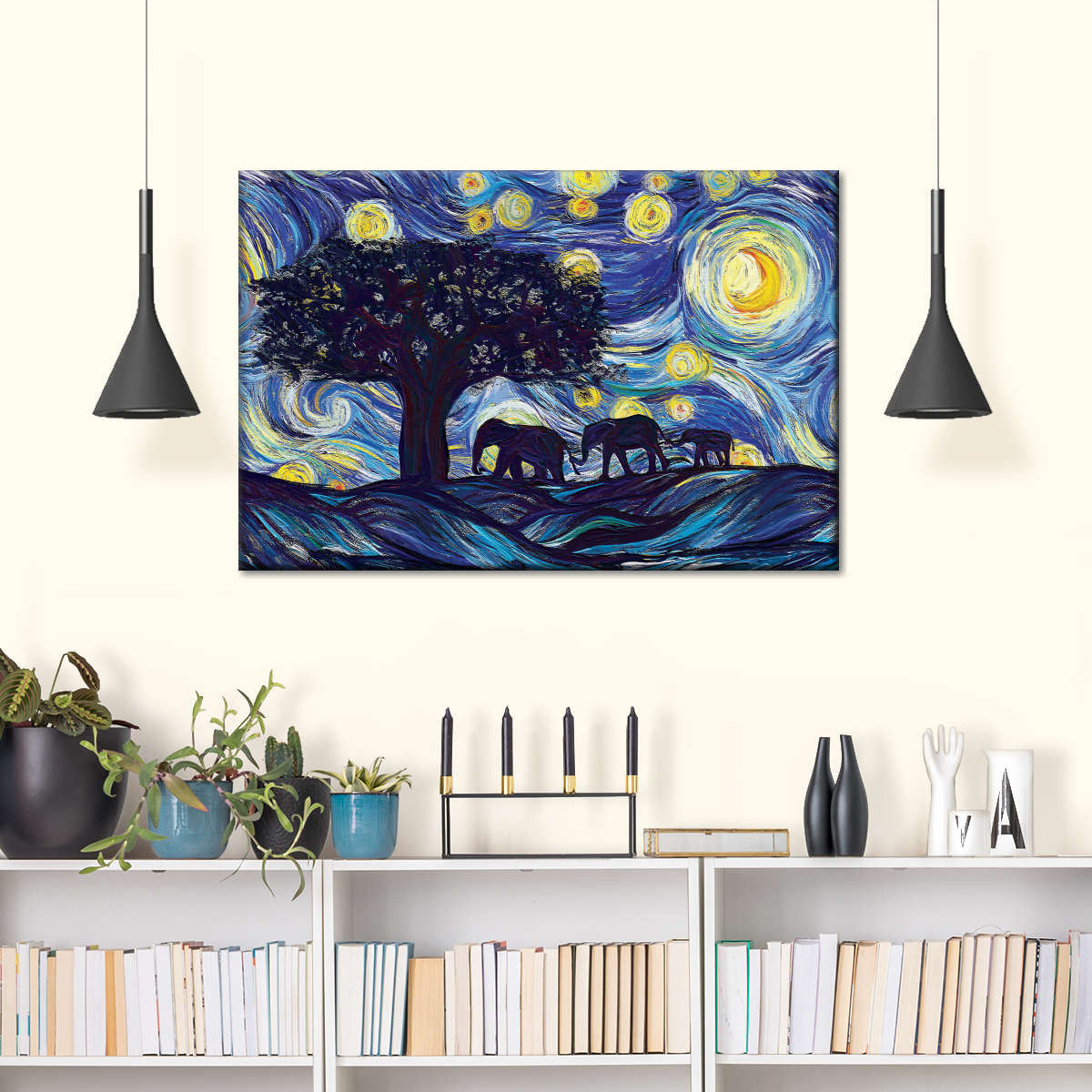 Elephant Family Starry Night Wall Art