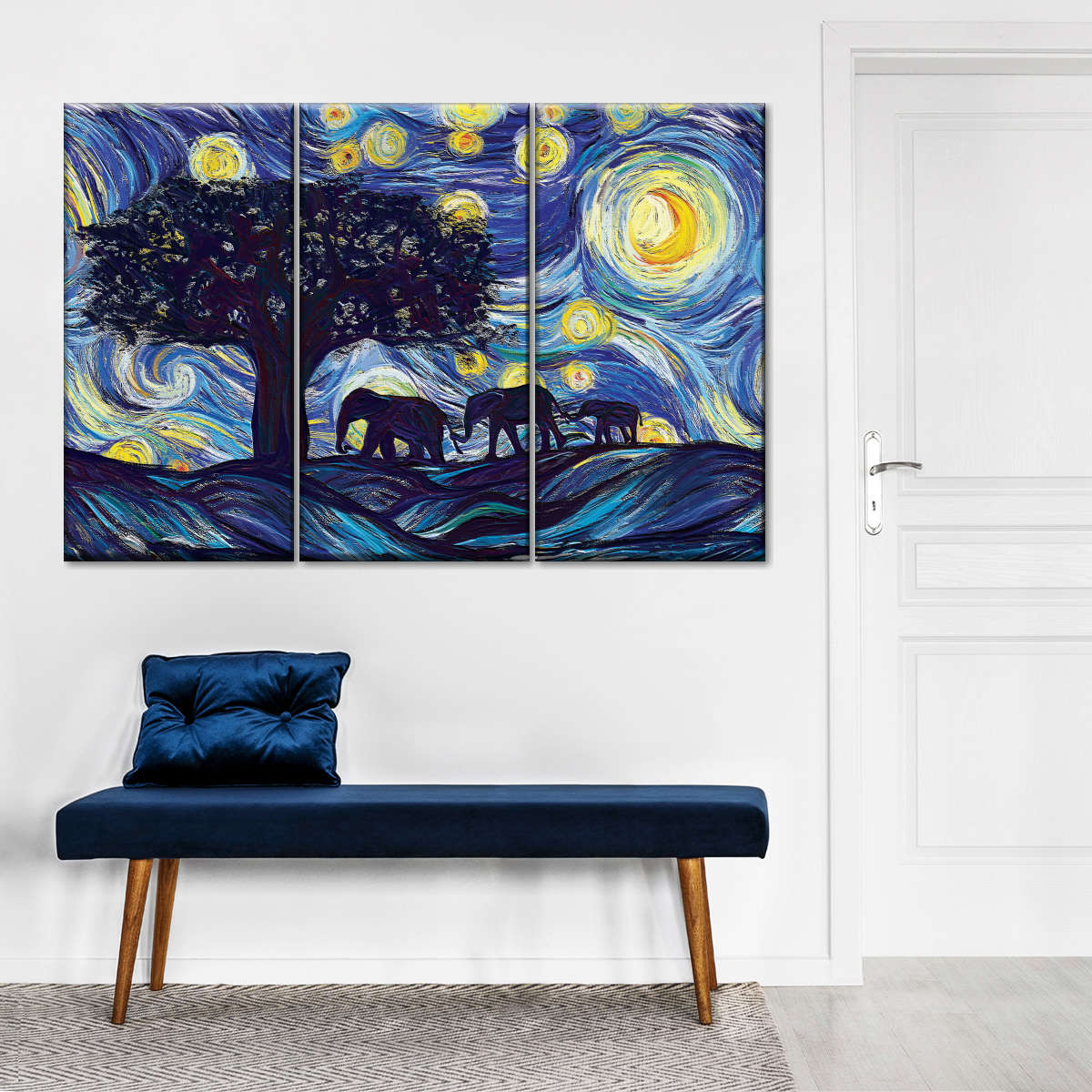 Elephant Family Starry Night Wall Art