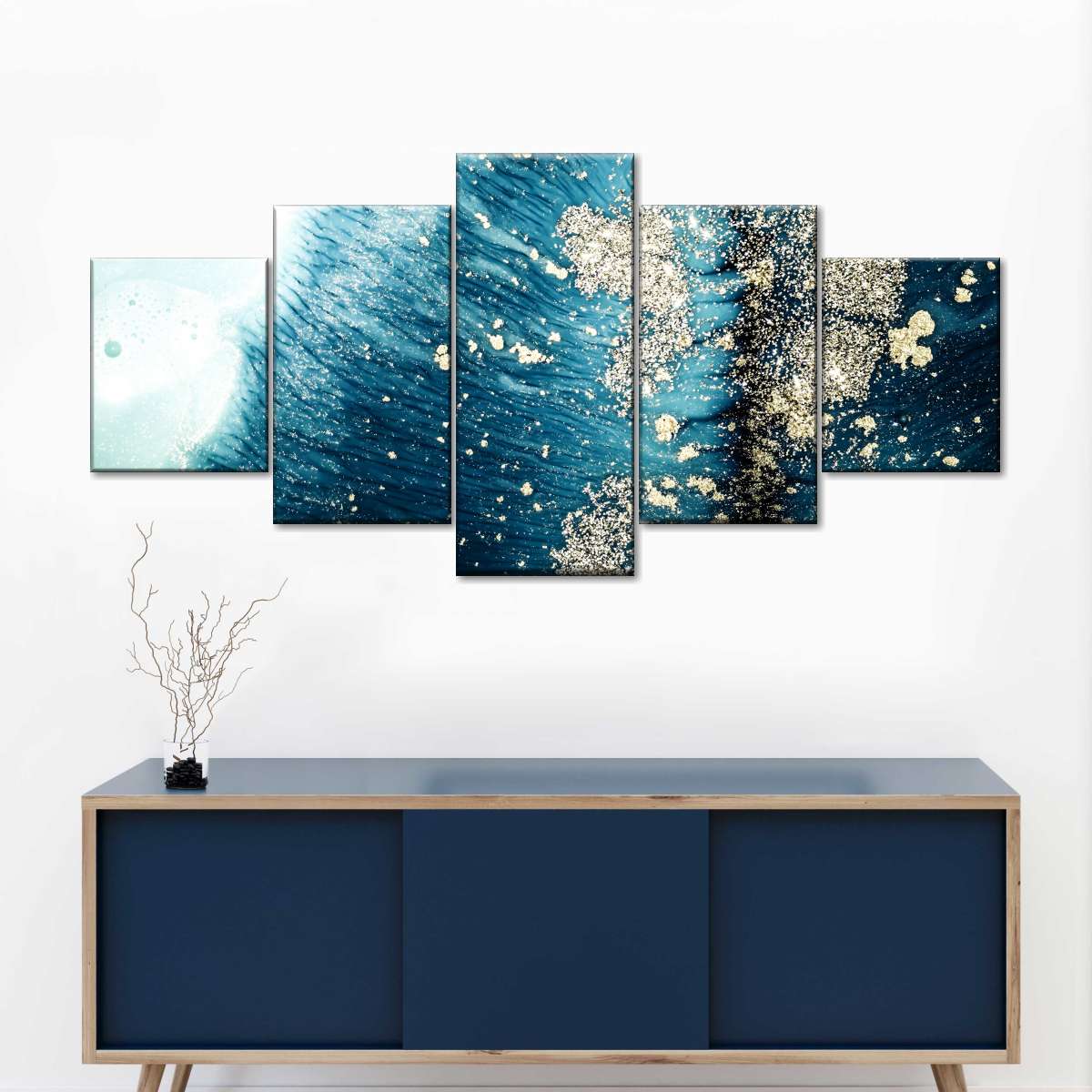 Blue White Gold Abstract Wall Art